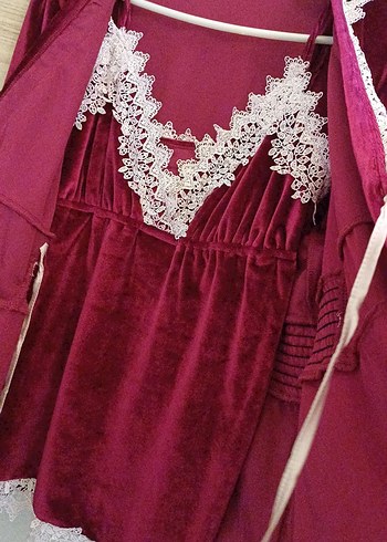 Bordo Nakışlı Kadın Pijama Takımı - Görsel 8