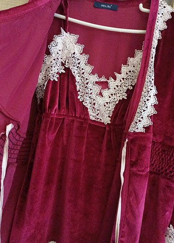 Bordo Nakışlı Kadın Pijama Takımı - Görsel 7