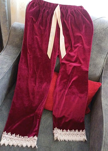 Bordo Nakışlı Kadın Pijama Takımı - Görsel 17