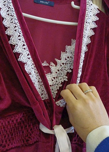 Bordo Nakışlı Kadın Pijama Takımı - Görsel 5