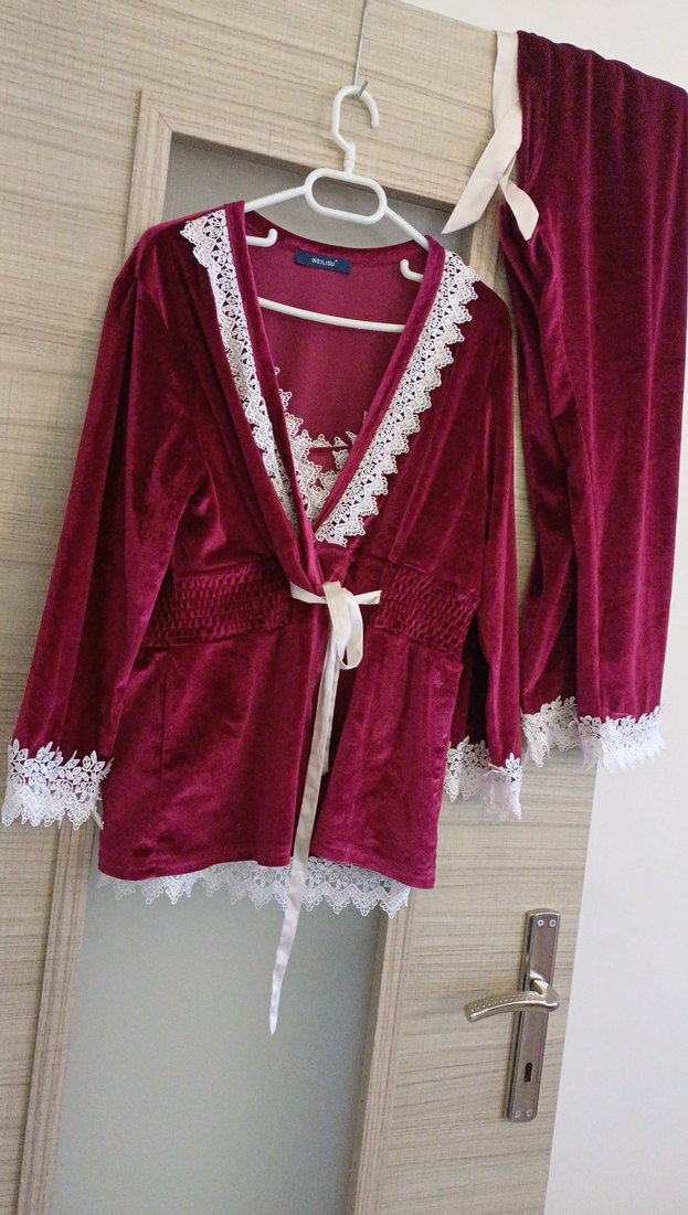 Bordo Nakışlı Kadın Pijama Takımı - Görsel 2