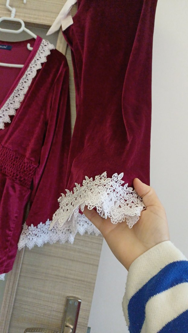 Bordo Nakışlı Kadın Pijama Takımı - Görsel 4