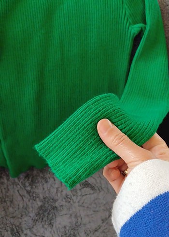 Kadın Yeşil Boğazlı Triko Kazak - Görsel 8