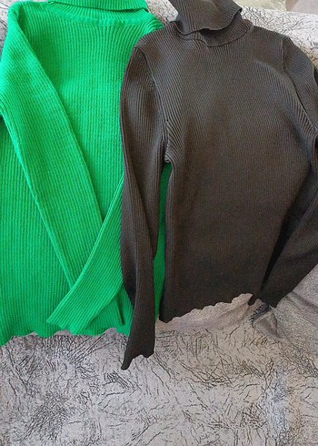 Kadın Yeşil Boğazlı Triko Kazak - Görsel 11