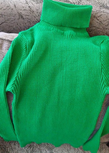 Kadın Yeşil Boğazlı Triko Kazak - Görsel 10