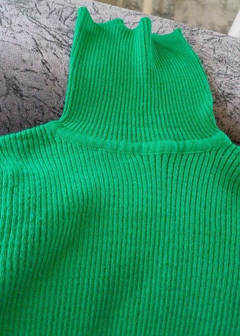 Kadın Yeşil Boğazlı Triko Kazak - Görsel 9