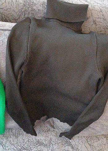 Kadın Yeşil Boğazlı Triko Kazak - Görsel 6