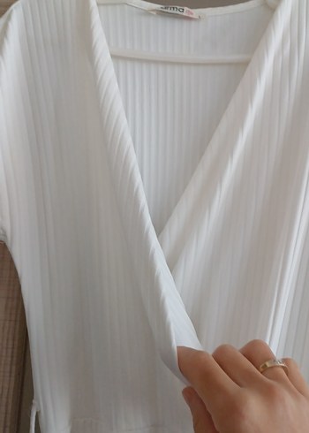 Beyaz Piliseli Uzun Keten Elbise - Görsel 4