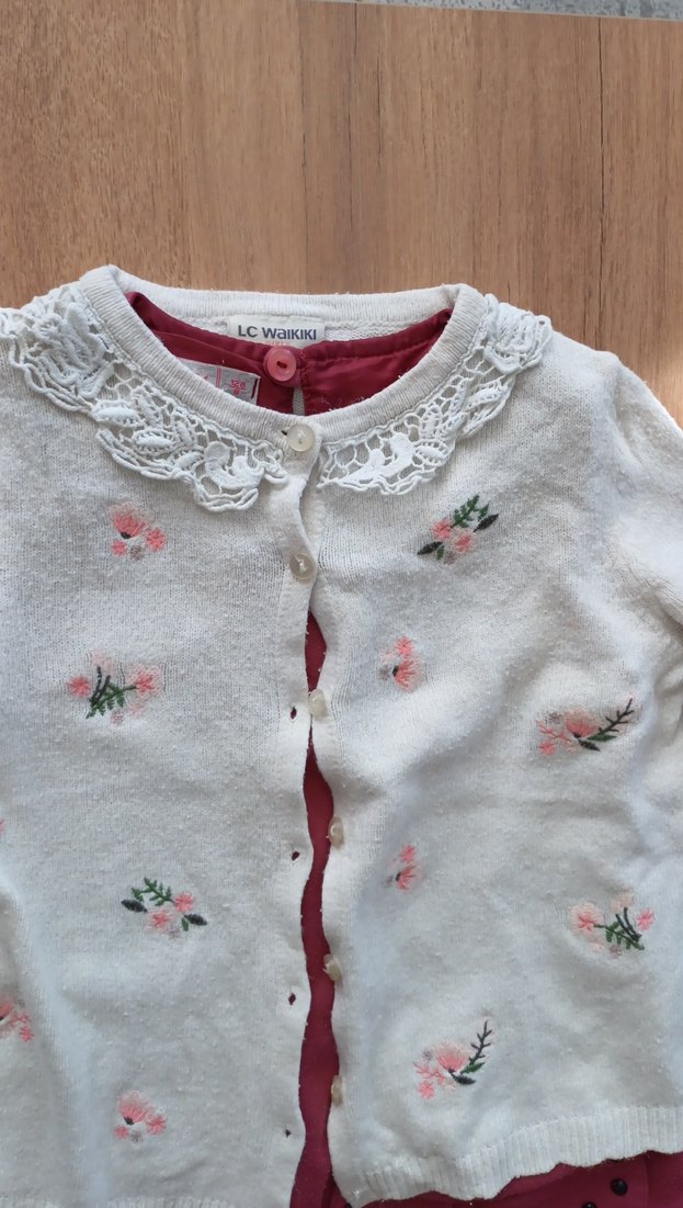 Nakışlı Düğmeli Uzun Kollu Kız Hırka - Görsel 5