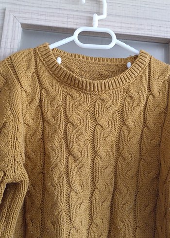 Kadın bej Örgü Triko Kazak - Görsel 3