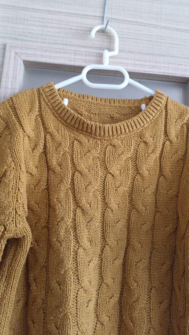 Kadın bej Örgü Triko Kazak - Görsel 3