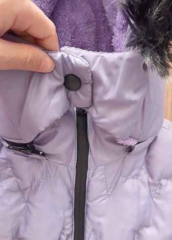 Mor Uzun kız çocuk Kışlık Mont - Görsel 10