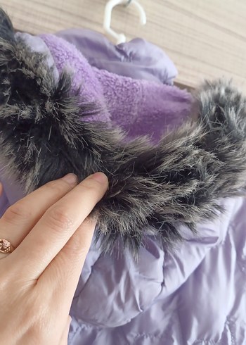 Mor Uzun kız çocuk Kışlık Mont - Görsel 5