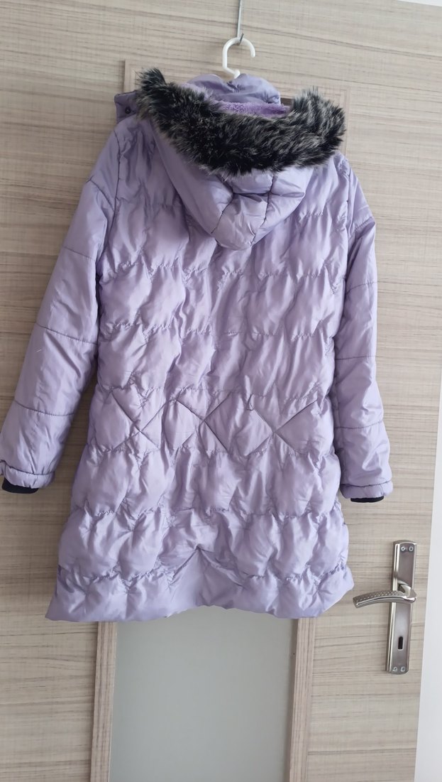 Mor Uzun kız çocuk Kışlık Mont - Görsel 4
