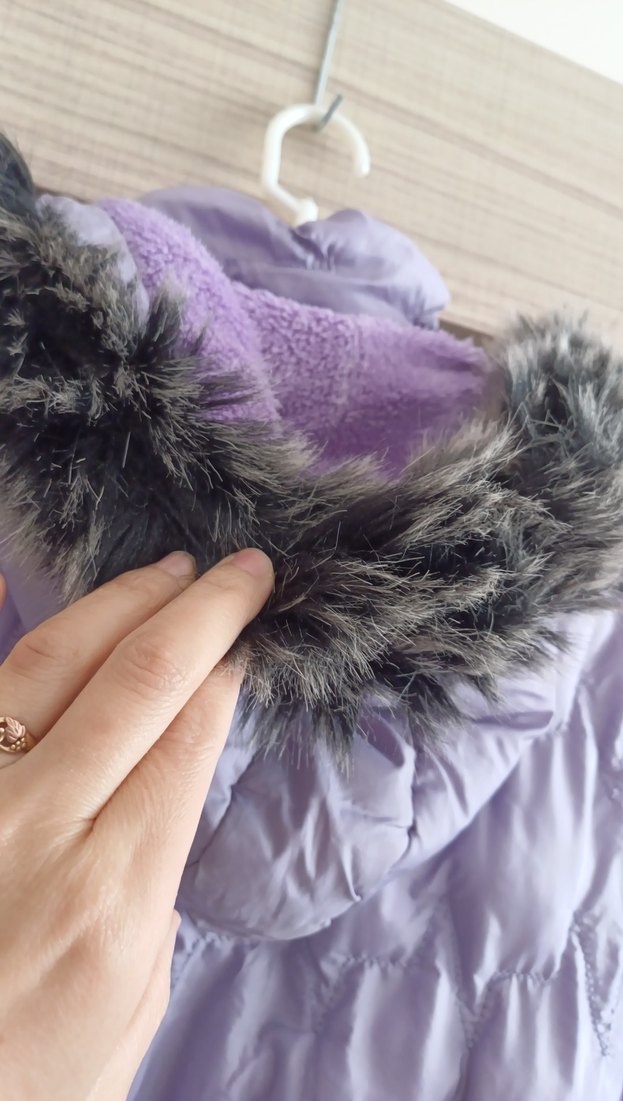 Mor Uzun kız çocuk Kışlık Mont - Görsel 5