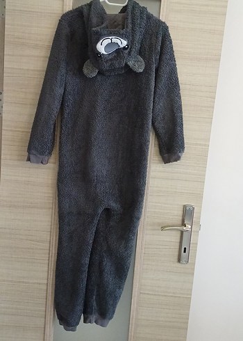 Gri kız çocuk Uzun Kollu Peluş Tulum - Görsel 5