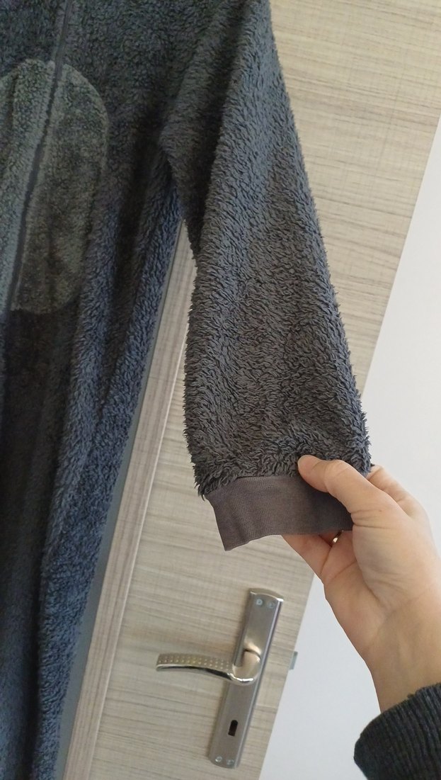 Gri kız çocuk Uzun Kollu Peluş Tulum - Görsel 2