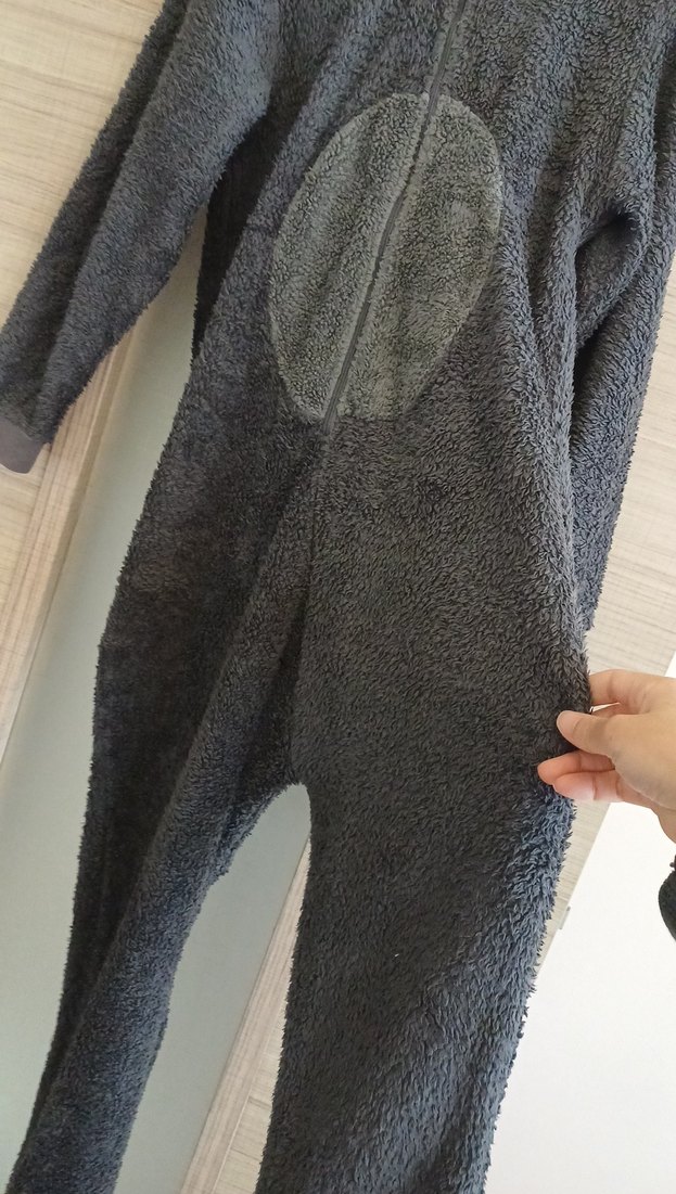 Gri kız çocuk Uzun Kollu Peluş Tulum - Görsel 4