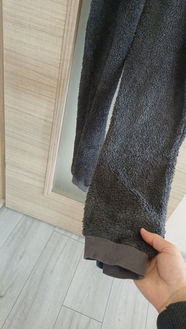 Gri kız çocuk Uzun Kollu Peluş Tulum - Görsel 3