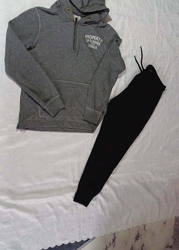 Colin's Gri Kapusonlu Sweatshirt Siyah Esofman Alti Seti