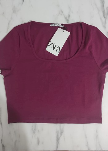 ZARA Bordo Kısa Kollu Crop Tişört