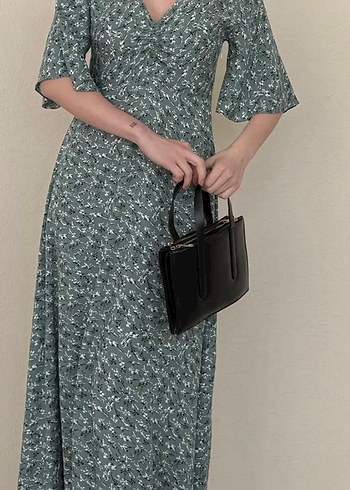 MADMEXT nidi boy çiçekli elbise soft yeşil - Görsel 2