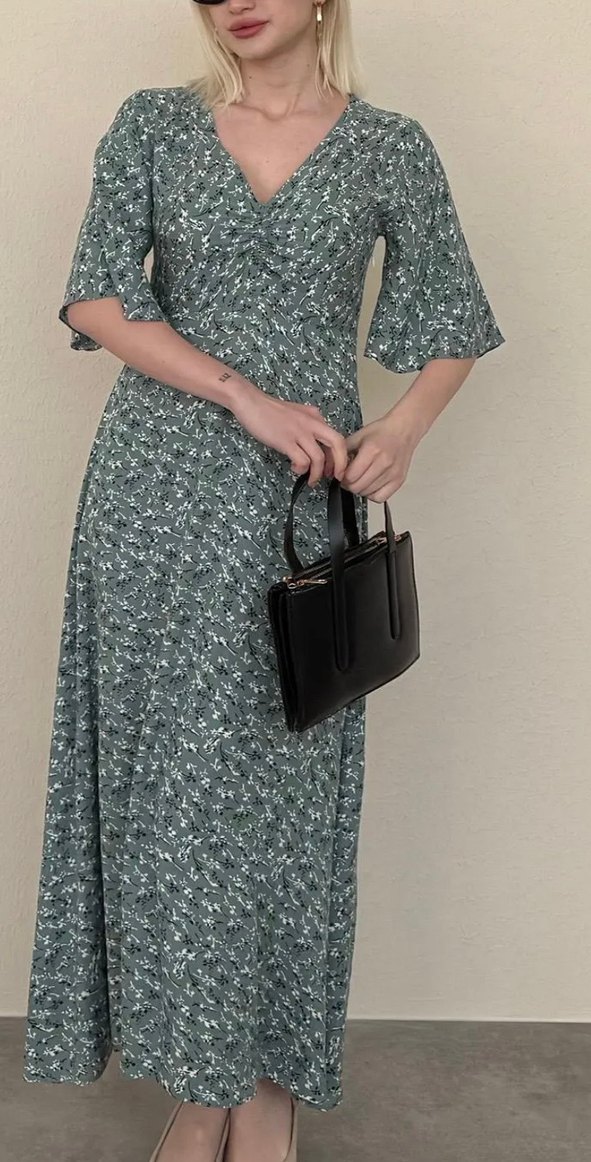 MADMEXT nidi boy çiçekli elbise soft yeşil - Görsel 2