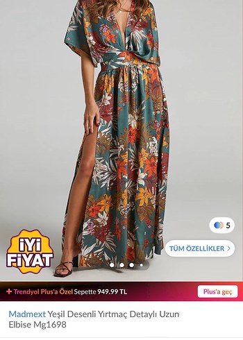 Çiçek desenli yırtmaçlı uzun elbise  - Görsel 8