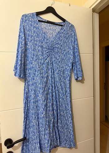 Madmext Mavi Çiçekli Yarım Kollu Elbise - Görsel 2