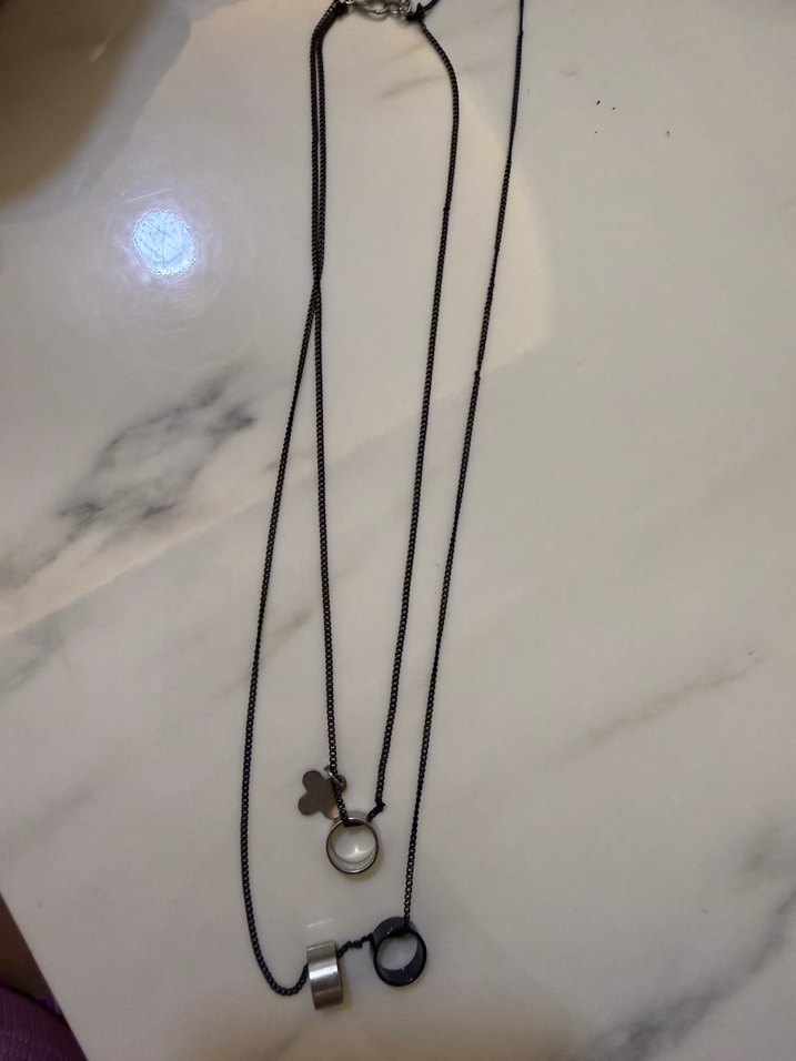 Siyah Zincir Detaylı Uzun Kadın Kolye - Görsel 2