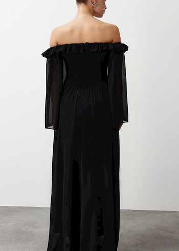 Siyah Uzun Kollu Uzun Elbise - Görsel 4