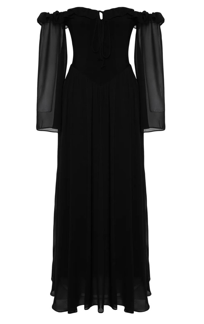 Siyah Uzun Kollu Uzun Elbise - Görsel 5