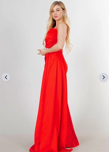 Kırmızı Saten Kuyruklu Abiye  - Görsel 5