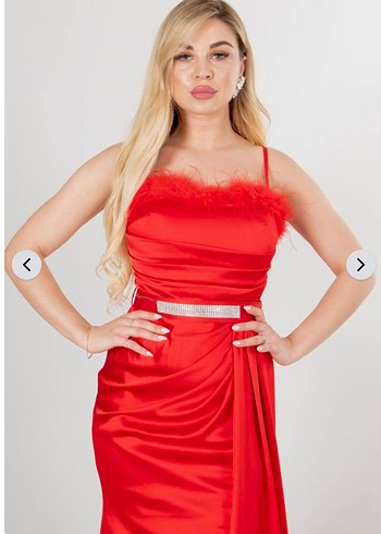 Kırmızı Saten Kuyruklu Abiye  - Görsel 7