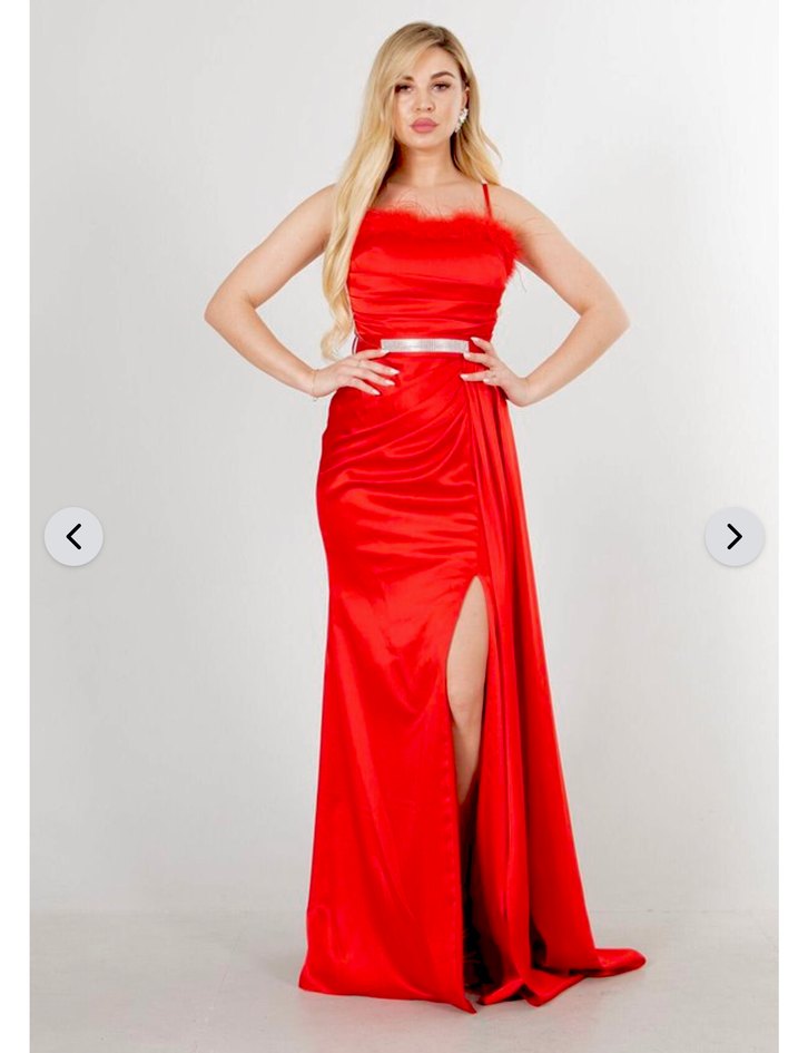 Kırmızı Saten Kuyruklu Abiye  - Görsel 2