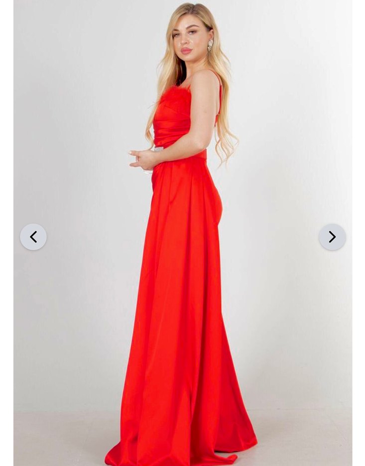 Kırmızı Saten Kuyruklu Abiye  - Görsel 5