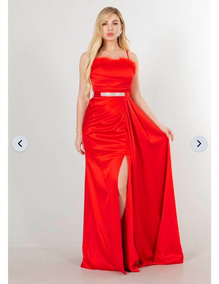 Kırmızı Saten Kuyruklu Abiye  - Görsel 3