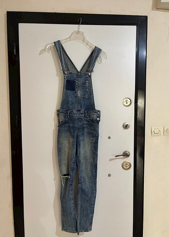Kızlar için Mavi Denim Askılı Tulum