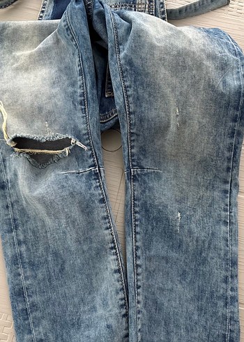 s Beden Kızlar için Mavi Denim Askılı Tulum