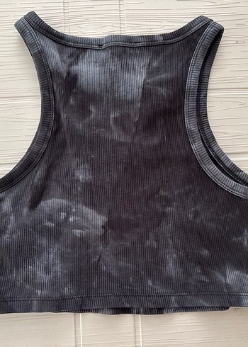 s Beden Siyah Bağlama Desenli Kolsuz Crop Top
