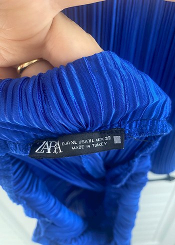 xl Beden Mavi Pilili Uzun Kollu Kadın Gömlek pantolon takım