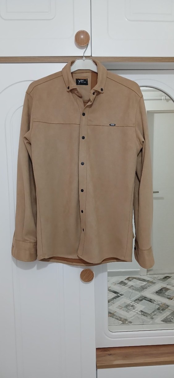 Fullamoda Bej Süet Düğmeli Erkek Gömlek - Görsel 2