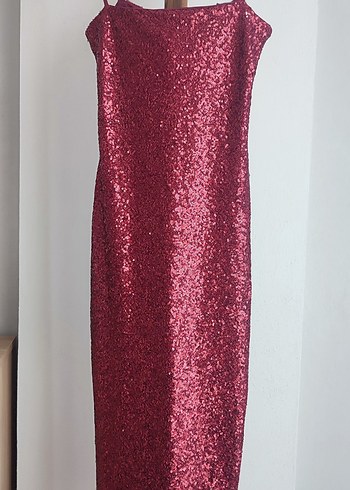 Bordo Parlak Straplez Abiye Elbise