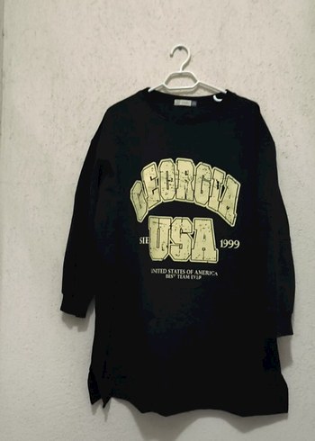 Siyah Baskılı Kadın Sweatshirt Midi Boy