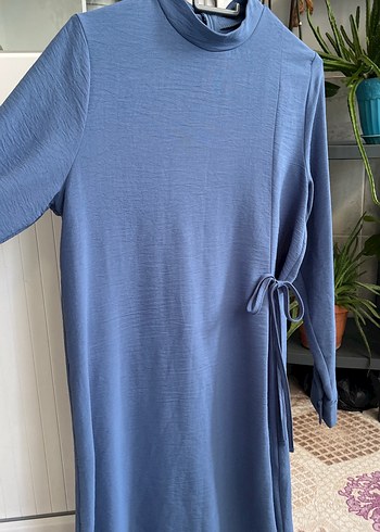 Mavi Uzun Kesim Keten Kadın Tunik - Görsel 3