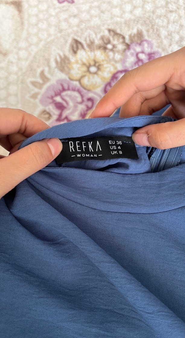 Mavi Uzun Kesim Keten Kadın Tunik - Görsel 5