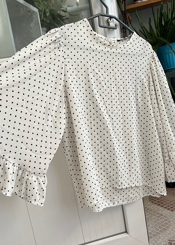 Uzun Kollu Puantiyeli Salaş Bluz - Görsel 2