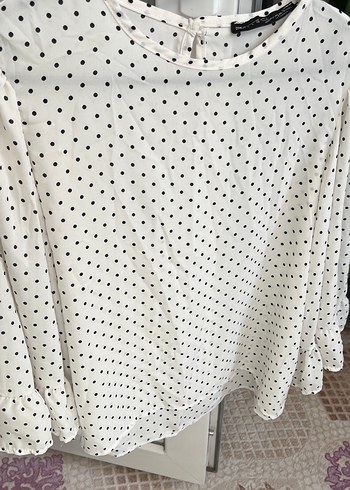 Uzun Kollu Puantiyeli Salaş Bluz - Görsel 4