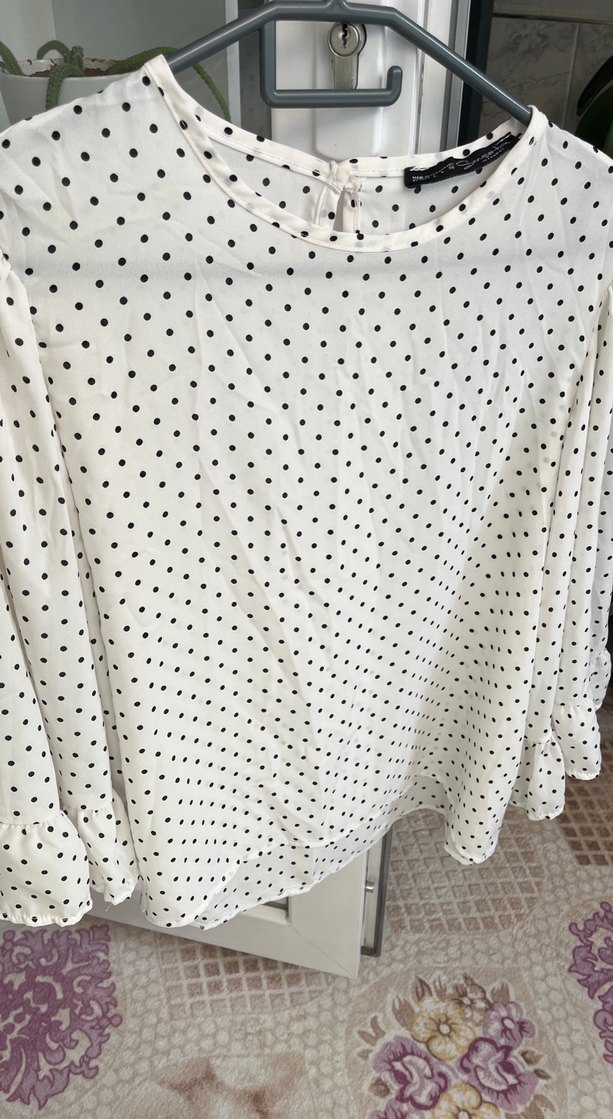 Uzun Kollu Puantiyeli Salaş Bluz - Görsel 4