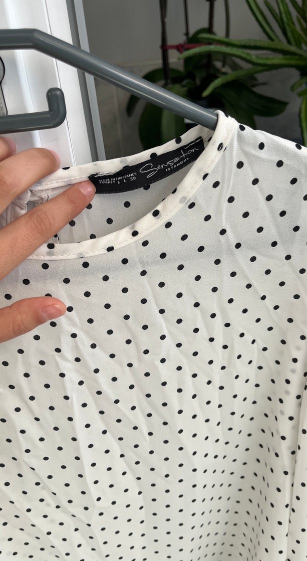 Uzun Kollu Puantiyeli Salaş Bluz - Görsel 3